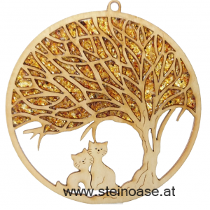 Fensterbild Suncatcher Bernstein - KATZEN unter BAUM Ø 11cm